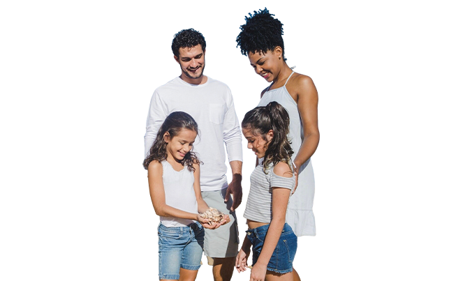 Family looking at a seashell Header