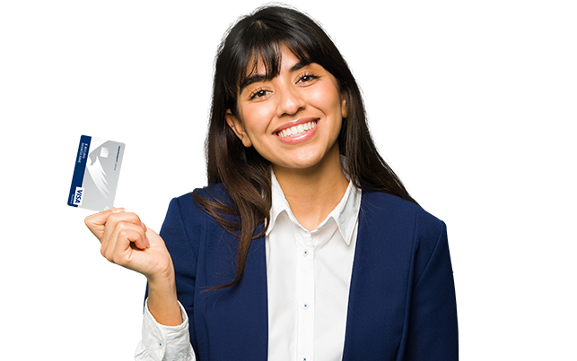 Woman Holding Credit Card Smiling