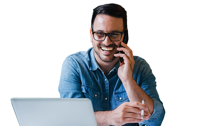 Man on Laptop Smiling Header